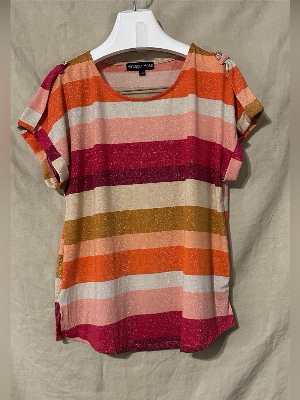 Vintage Rose Multicolor Striped Short Sleeve Knit Tee